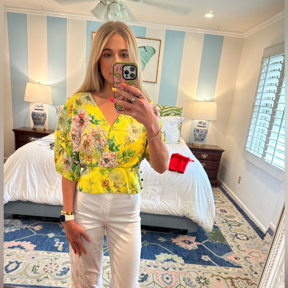 Marika Blouse- Yellow Floral Top Anthropologie
